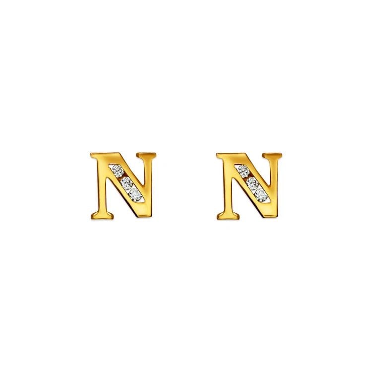 NEW 14K YELLOW GOLD INITIAL "N" STUD EARRINGS (1 of 2)