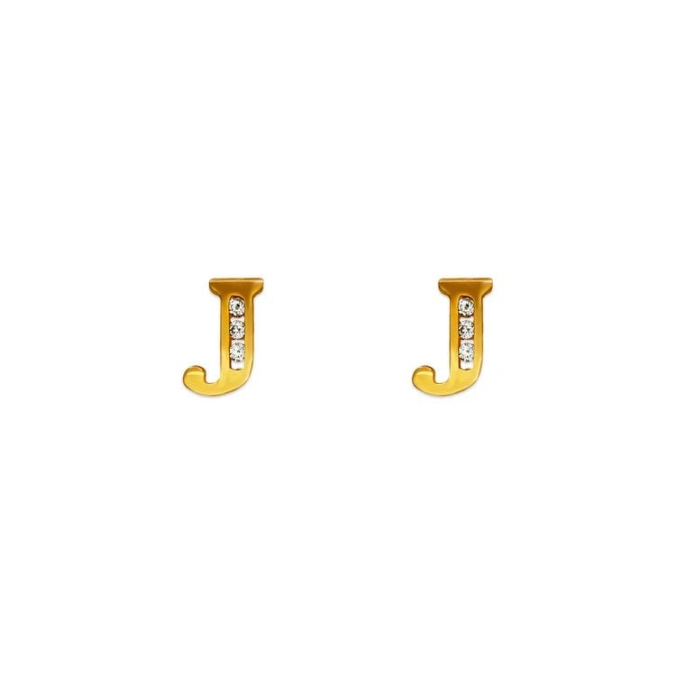NEW 14K YELLOW GOLD INITIAL "J" STUD EARRINGS (1 of 2)