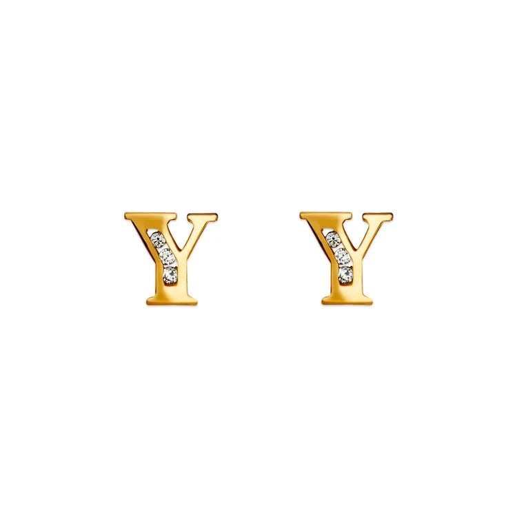 NEW 14K YELLOW GOLD INITIAL "Y" STUD EARRINGS (1 of 2)