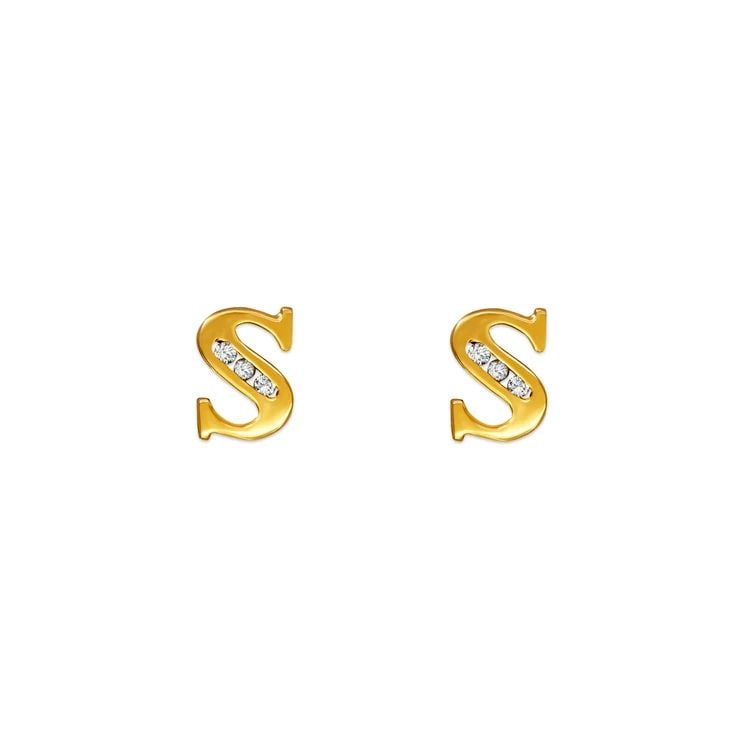 NEW 14K YELLOW GOLD INITIAL "S" STUD EARRINGS (1 of 2)