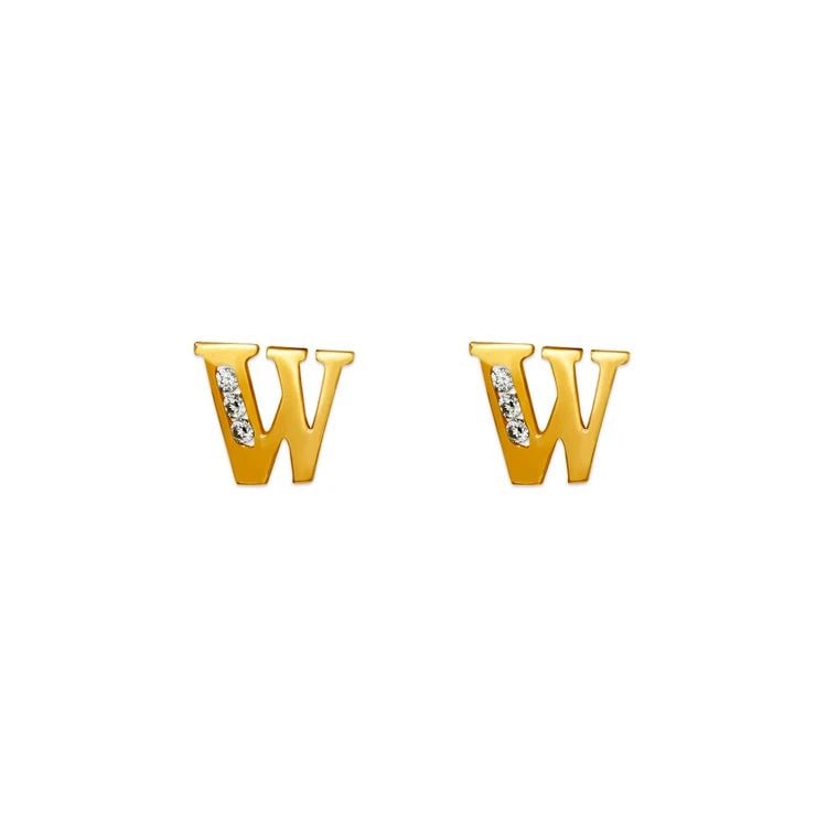 NEW 14K YELLOW GOLD INITIAL "W" STUD EARRINGS (1 of 2)