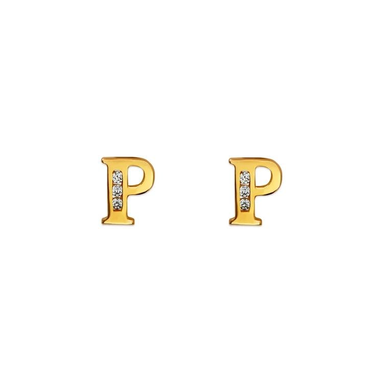 NEW 14K YELLOW GOLD INITIAL "P" STUD EARRINGS: NEW 14K YELLOW GOLD INITIAL "P" STUD EARRINGSINITIAL "P" STUD EARRINGSNEW 14KYELLOW GOLDWidth: Approx. 5x7mmApx WEIGHT: 0.7g