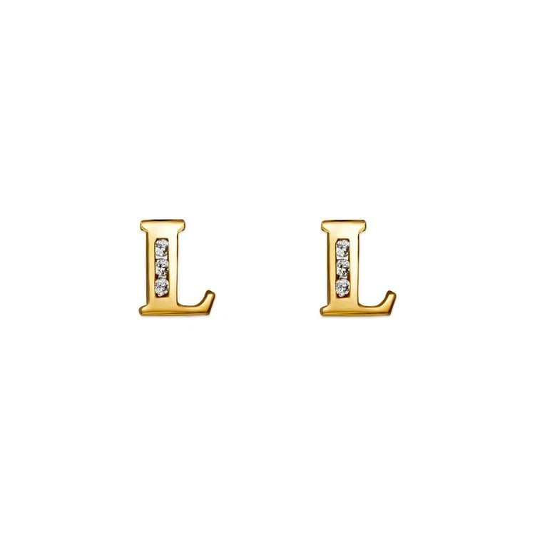 NEW 14K YELLOW GOLD INITIAL "L" STUD EARRINGS (1 of 2)