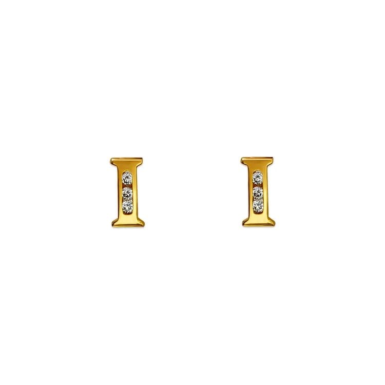 NEW 14K YELLOW GOLD INITIAL "I" STUD EARRINGS (1 of 2)