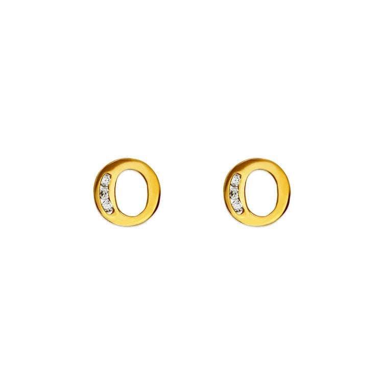 NEW 14K YELLOW GOLD INITIAL "O" STUD EARRINGS (1 of 2)