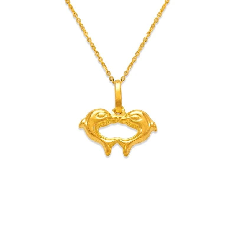NEW 14K YELLOW GOLD KISSING DOLPHIN CHARM PENDANT (1 of 2)