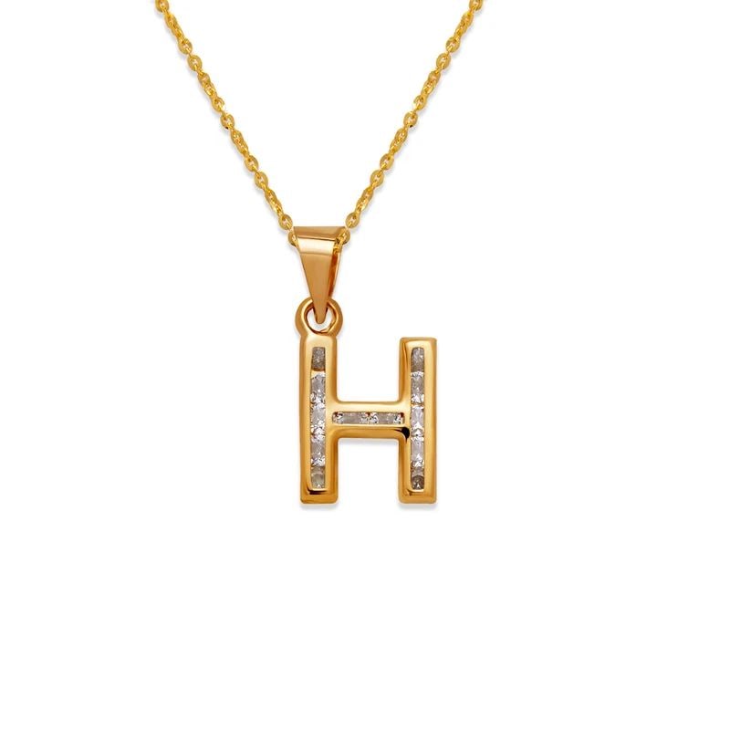 NEW 14K YELLOW GOLD INITIAL "H" PENDANT: NEW 14K YELLOW GOLD INITIAL "H" PENDANTINITIAL "H" PENDANTNEW 14KYELLOW GOLDApx. WIDTH: 10x12mmApx WEIGHT: 0.7g