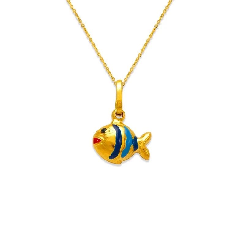 NEW 14K YELLOW GOLD FISH ENAMEL CHARM PENDANT (1 of 2)