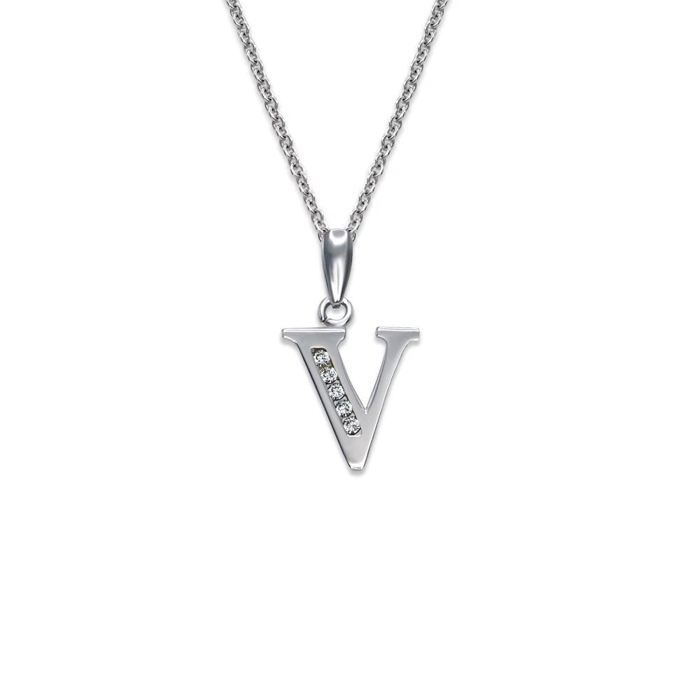 NEW 14K WHITE GOLD INITIAL "V" PENDANT (1 of 2)