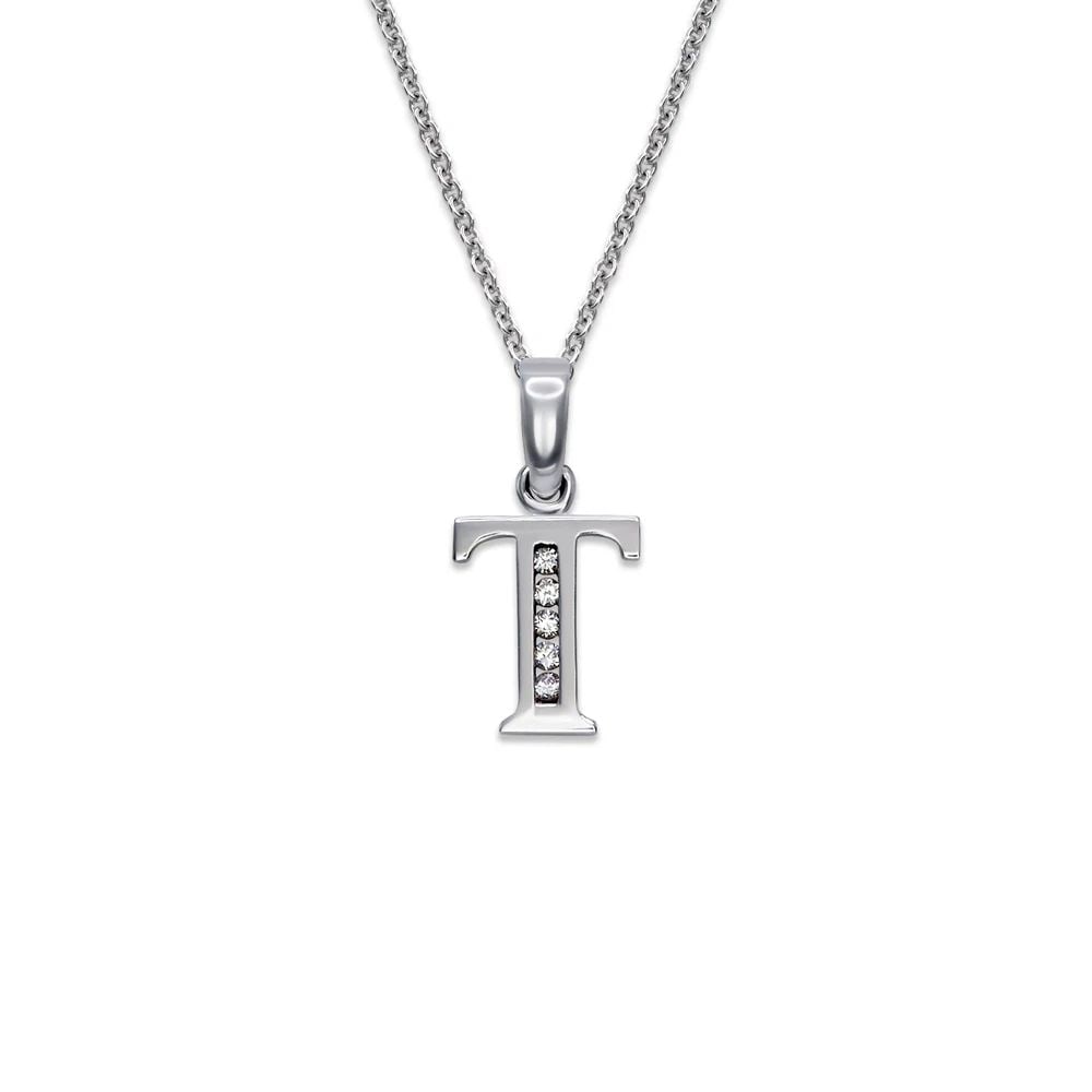 NEW 14K WHITE GOLD INITIAL "T" PENDANT: NEW 14K WHITE GOLD INITIAL "T" PENDANTINITIAL "T" PENDANTNEW 14KWHITE GOLDApx. WIDTH: 8x10mmApx WEIGHT: 0.7g