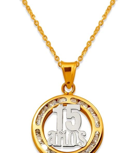 NEW 14K TWO TONE GOLD TWO TONE 15 ANOS PENDANT (1 of 2)