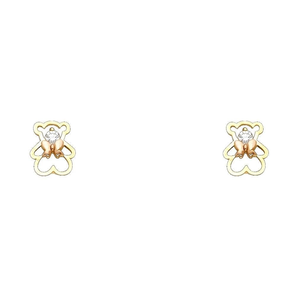 NEW 14K TWO TONE GOLD BEAR STUD EARRINGS WITH SCREW BACK: NEW 14K TWO TONE GOLD BEAR STUD EARRINGS WITH SCREW BACKBEAR STUD EARRINGS WITH SCREW BACKNEW 14KTWO TONE GOLD