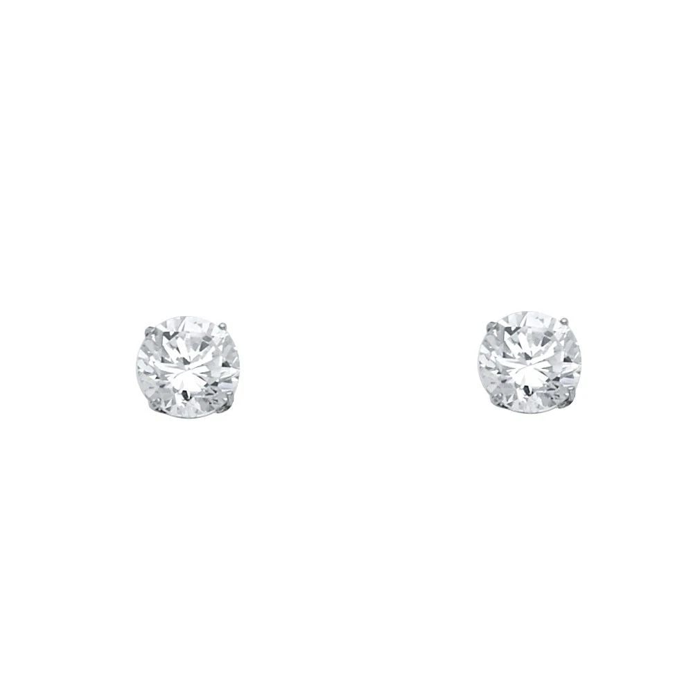 NEW 14K WHITE GOLD 6MM BASKET ROUND STUD EARRINGS (1 of 2)