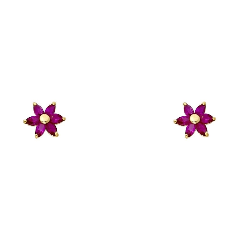 NEW 14K YELLOW GOLD FLOWER RED STUD EARRINGS: NEW 14K YELLOW GOLD FLOWER RED STUD EARRINGSFLOWER RED STUD EARRINGSNEW 14KYELLOW GOLD