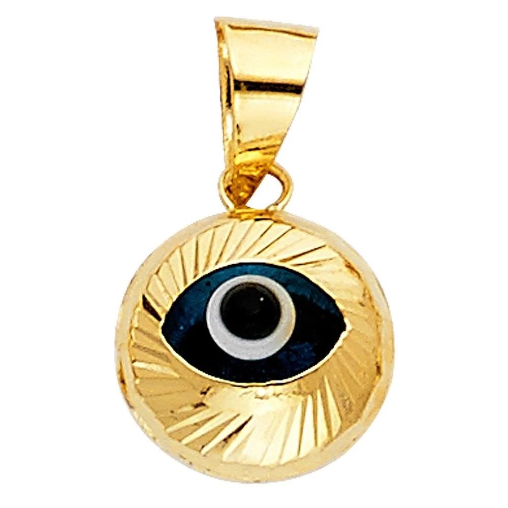 NEW 14K YELLOW GOLD EVIL EYE PENDANT: NEW 14K YELLOW GOLD EVIL EYE PENDANTEVIL EYE PENDANTNEW 14KYELLOW GOLDHeight : 10.5 mmWidth : 10 mmApx. WEIGHT : 0.6g