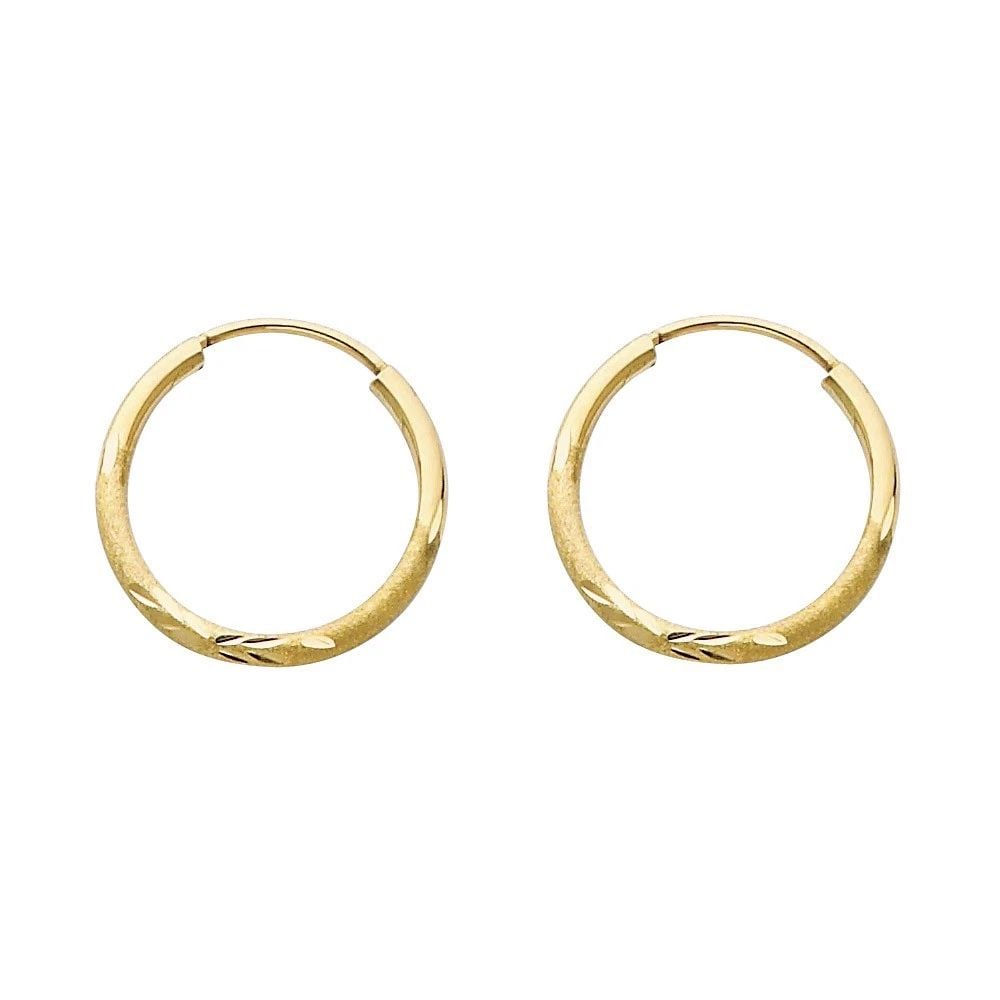NEW 14K YELLOW GOLD 1.5MM BUDDED DC ENDLESS HOOP EARRINGS (16MM) (1 of 2)