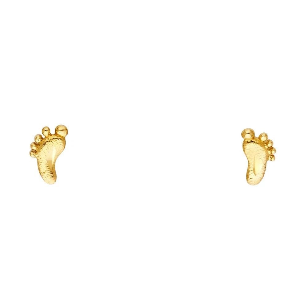 NEW 14K YELLOW GOLD SMALL FOOT POST EARRINGS (1 of 2)