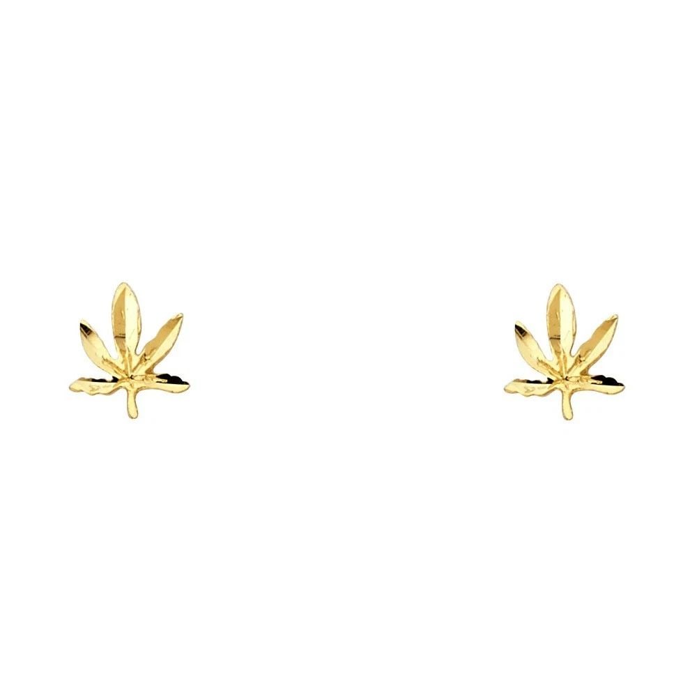 NEW 14K YELLOW GOLD SMALL MARIJUANA POST EARRINGS (1 of 2)