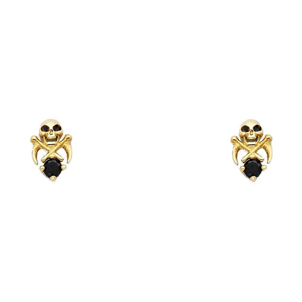 NEW 14K YELLOW GOLD SKULL STUD EARRINGS WITH SCREW BACK (1 of 2)