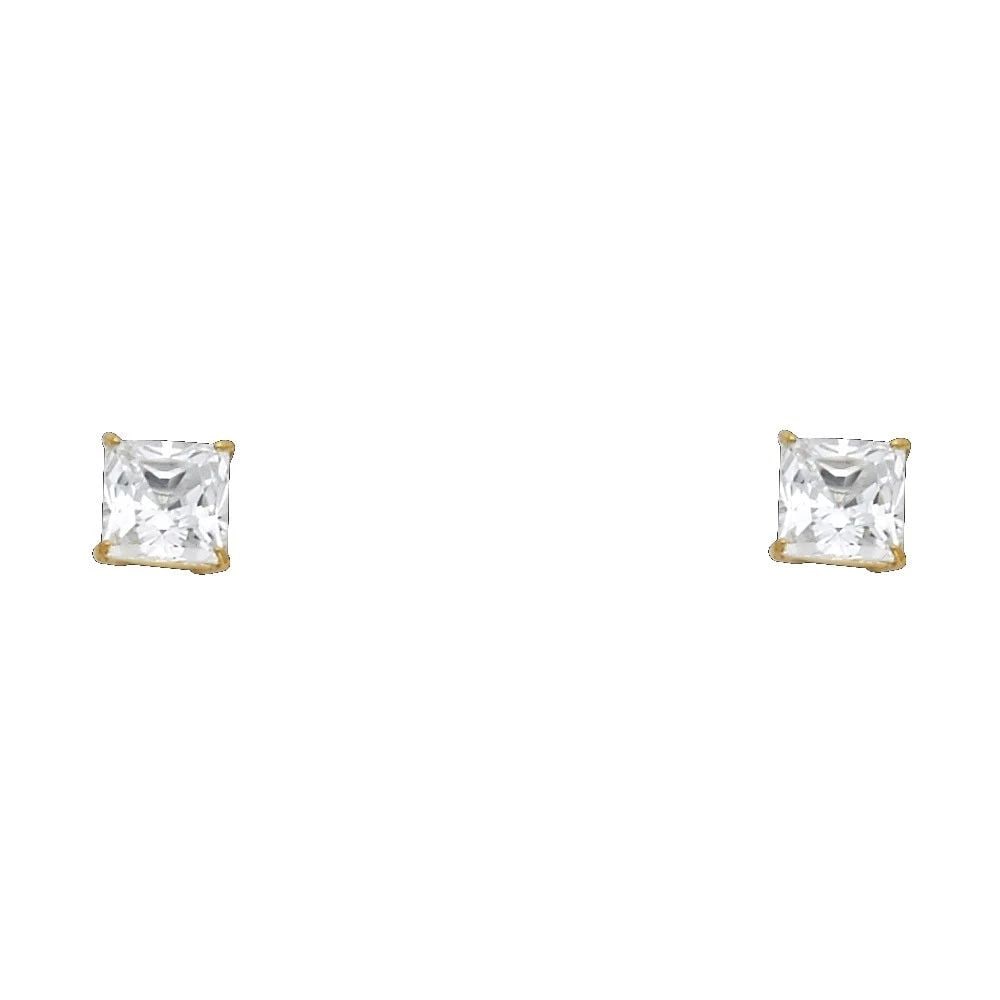 NEW 14K YELLOW GOLD 5MM SQUARE BASKET STUD EARRINGS (1 of 2)