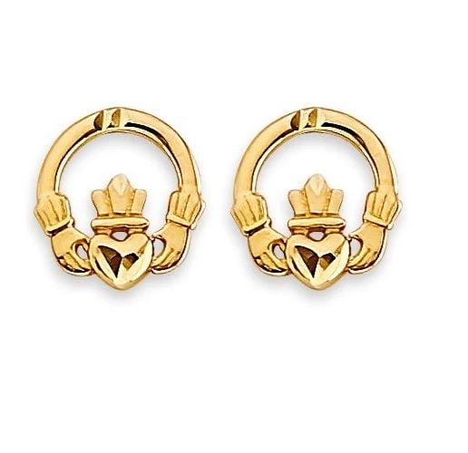 NEW 14K YELLOW GOLD CLADDAGH STUD EARRINGS WITH SCREW BACK: NEW 14K YELLOW GOLD CLADDAGH STUD EARRINGS WITH SCREW BACKCLADDAGH STUD EARRINGS WITH SCREW BACKNEW 14KYELLOW GOLD