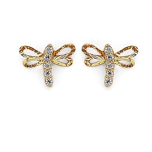 NEW 14K YELLOW GOLD DRAGONFLY STUD EARRINGS WITH SCREW BACK: NEW 14K YELLOW GOLD DRAGONFLY STUD EARRINGS WITH SCREW BACKDRAGONFLY STUD EARRINGS WITH SCREW BACKNEW 14KYELLOW GOLD
