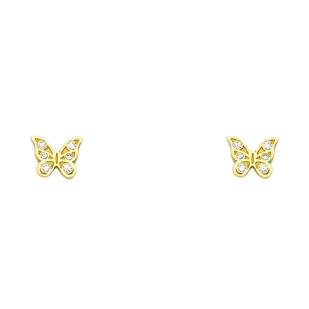 NEW 14K YELLOW GOLD BUTTERFLY SCREW BACK STUD EARRINGS (1 of 2)