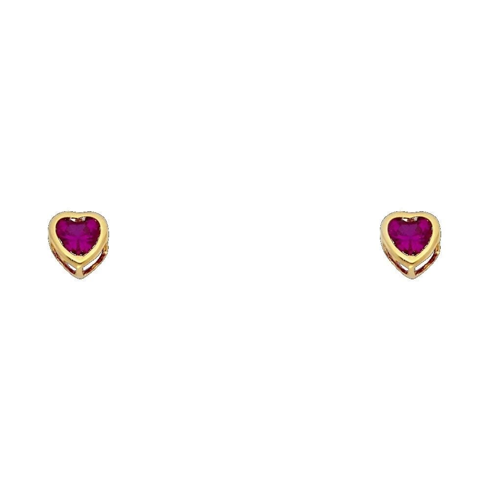 NEW 14K YELLOW GOLD 4MM HEART BEZEL SCREW BACK STUD EARRINGS (JUL) (1 of 2)