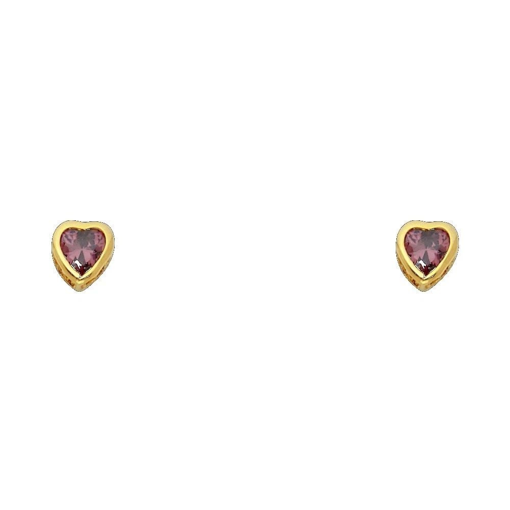 NEW 14K YELLOW GOLD 4MM HEART BEZEL SCREW BACK STUD EARRINGS (JUN) (1 of 2)