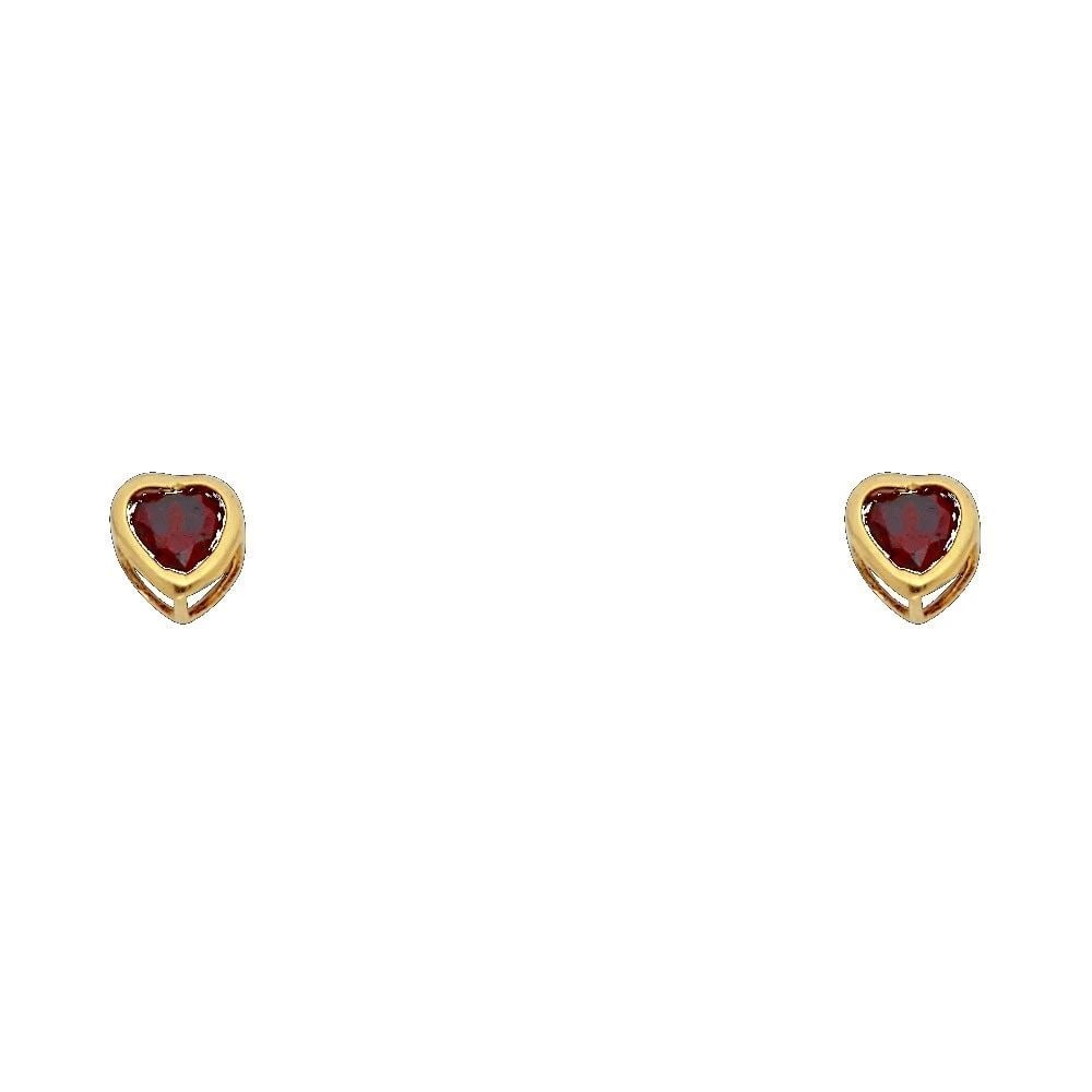 NEW 14K YELLOW GOLD 4MM HEART BEZEL SCREW BACK STUD EARRINGS (JAN) (1 of 2)