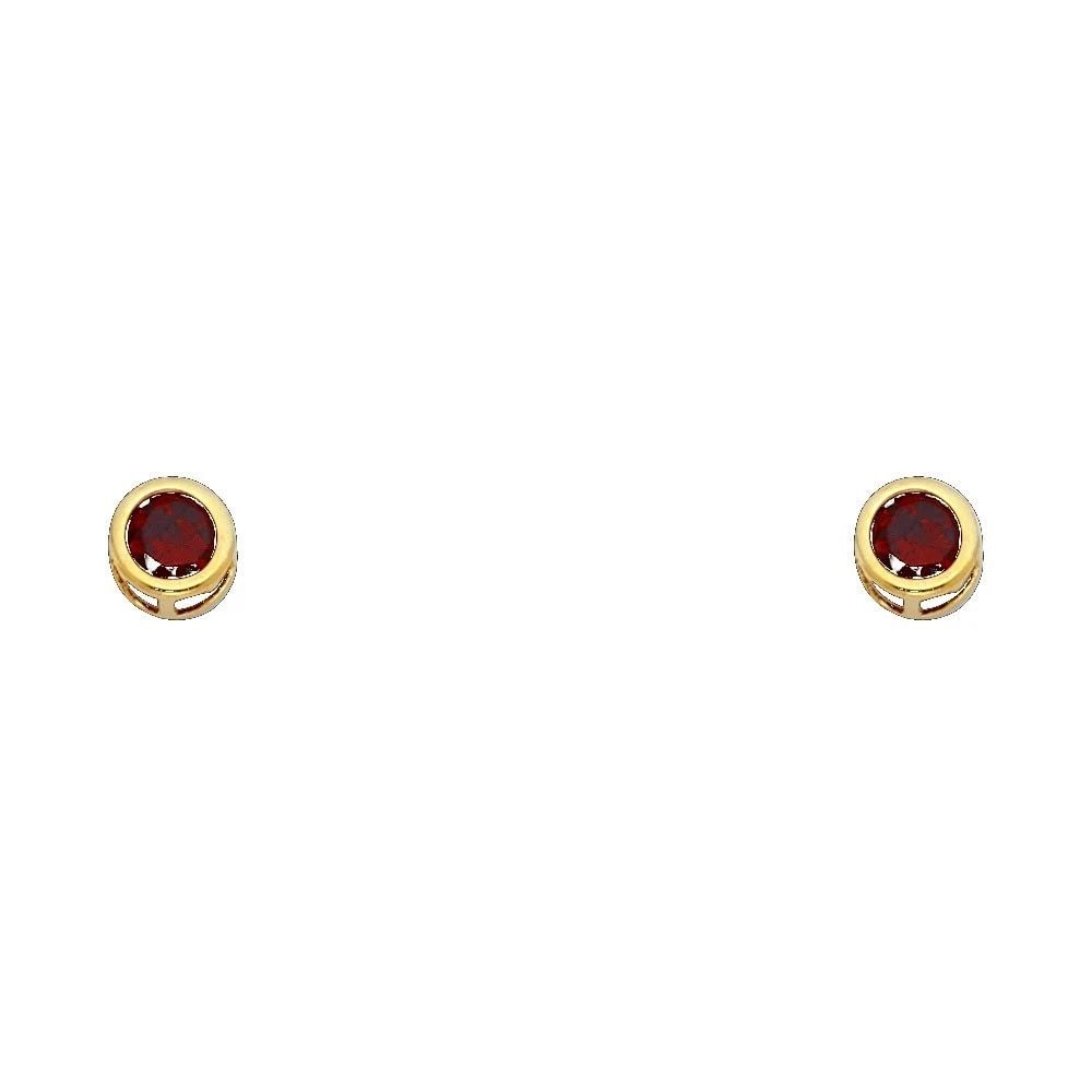 NEW 14K YELLOW GOLD 4MM ROUND BEZEL SCREW BACK STUD EARRINGS (JAN) (1 of 2)