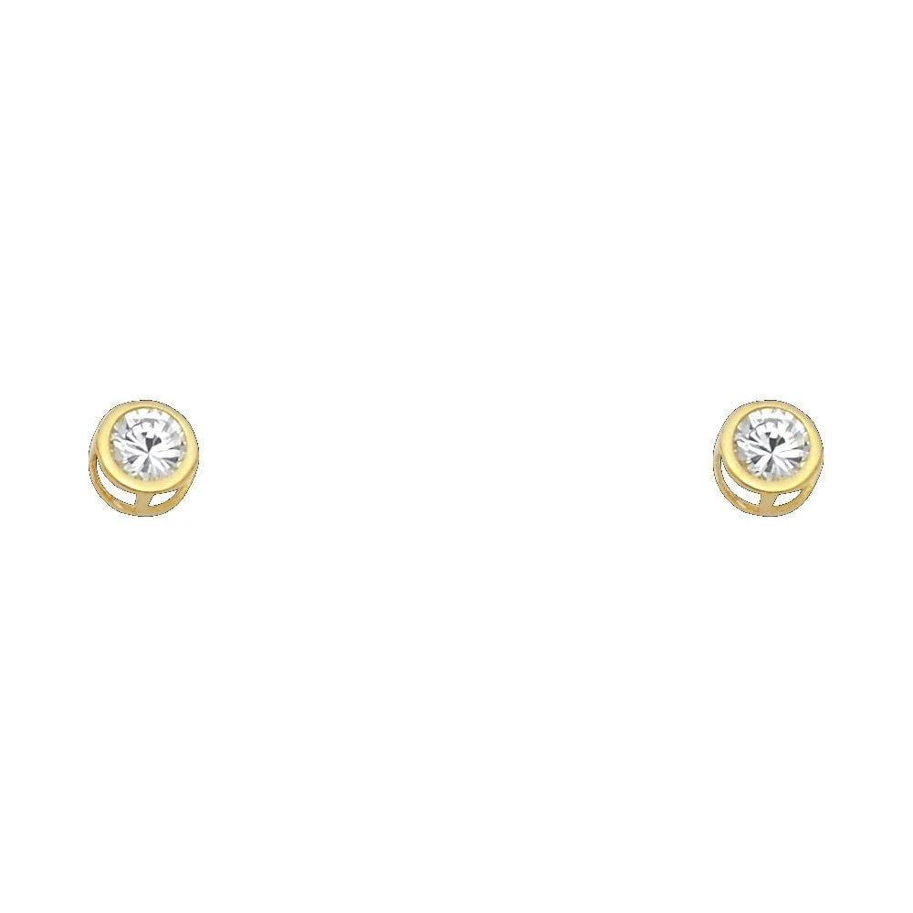 NEW 14K YELLOW GOLD 4MM ROUND BEZEL SCREW BACK STUD EARRINGS (APR) (1 of 2)