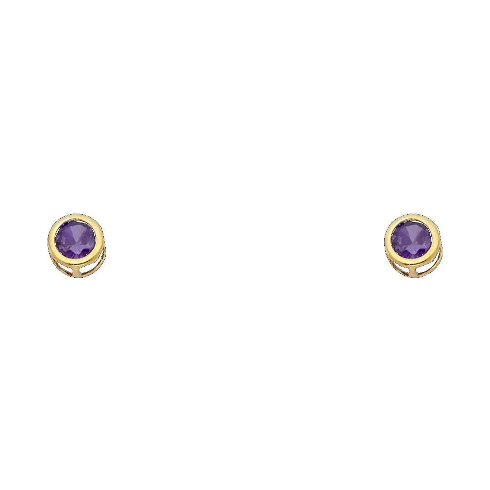 NEW 14K YELLOW GOLD 4MM ROUND BEZEL SCREW BACK STUD EARRINGS (FEB) (1 of 2)