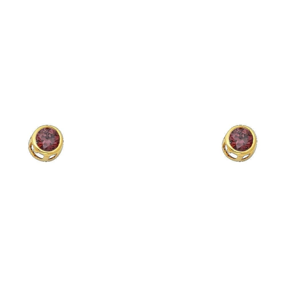 NEW 14K YELLOW GOLD 4MM ROUND BEZEL SCREW BACK STUD EARRINGS (JUN) (1 of 2)