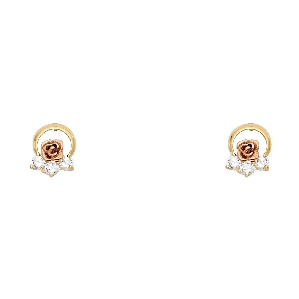 NEW 14K TWO TONE GOLD FLOWER STUD EARRINGS WITH SCREW BACK: NEW 14K TWO TONE GOLD FLOWER STUD EARRINGS WITH SCREW BACKFLOWER STUD EARRINGS WITH SCREW BACKNEW 14KTWO TONE GOLD