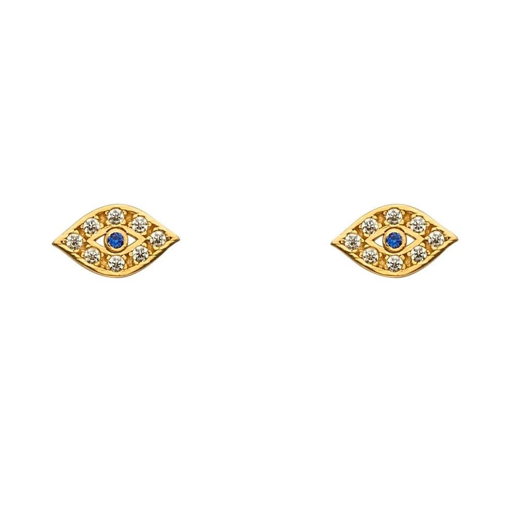 NEW 14K YELLOW GOLD EVIL EYE EARRINGS WITH SCREW BACK: NEW 14K YELLOW GOLD EVIL EYE EARRINGS WITH SCREW BACKEVIL EYE EARRINGS WITH SCREW BACKNEW 14KYELLOW GOLD