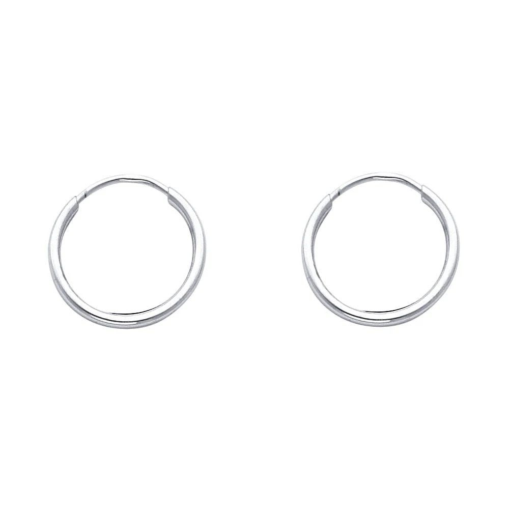 NEW 14K WHITE GOLD 1.5MM ROUND TUBE POLISHED ENDLESS HOOP EARRINGS (15MM) (1 of 2)