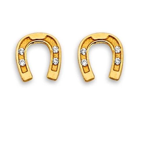 NEW 14K YELLOW GOLD HORSESHOE STUD EARRINGS WITH SCREW BACK: NEW 14K YELLOW GOLD HORSESHOE STUD EARRINGS WITH SCREW BACKHORSESHOE STUD EARRINGS WITH SCREW BACKNEW 14KYELLOW GOLD