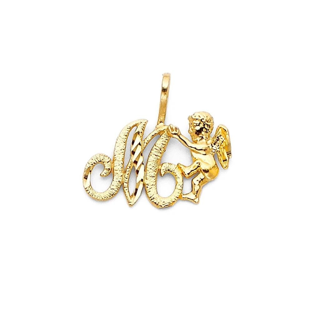 NEW 14K YELLOW GOLD INITIAL WITH ANGEL PENDANT (1 of 2)