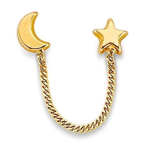NEW 14K YELLOW GOLD STAR & MOON CRAWLER STUD EARRINGS WITH SCREW BACK (1 of 2)