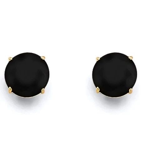 NEW 14K YELLOW GOLD ROUND 6MM BLACK STUD EARRINGS WITH SCREW BACK: NEW 14K YELLOW GOLD ROUND 6MM BLACK STUD EARRINGS WITH SCREW BACKROUND 6MM BLACK STUD EARRINGS WITH SCREW BACKNEW 14KYELLOW GOLD