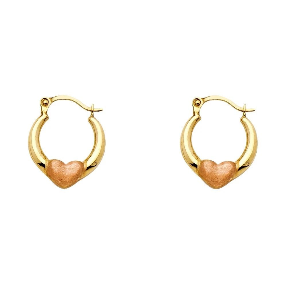 NEW 14K TWO TONE GOLD HEART HOOP EARRINGS: NEW 14K TWO TONE GOLD HEART HOOP EARRINGSHEART HOOP EARRINGSNEW 14KTWO TONE GOLDHeight : 13 mmWidth : 13 mmWeight : 0.5g