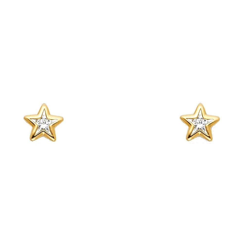 NEW 14K YELLOW GOLD STAR WHITE STUD EARRINGS: NEW 14K YELLOW GOLD STAR WHITE STUD EARRINGSSTAR WHITE STUD EARRINGSNEW 14KYELLOW GOLD