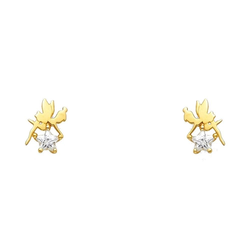 NEW 14K YELLOW GOLD TINGKERBELL STUD EARRINGS WITH SCREW BACK: NEW 14K YELLOW GOLD TINGKERBELL STUD EARRINGS WITH SCREW BACKTINGKERBELL STUD EARRINGS WITH SCREW BACKNEW 14KYELLOW GOLD