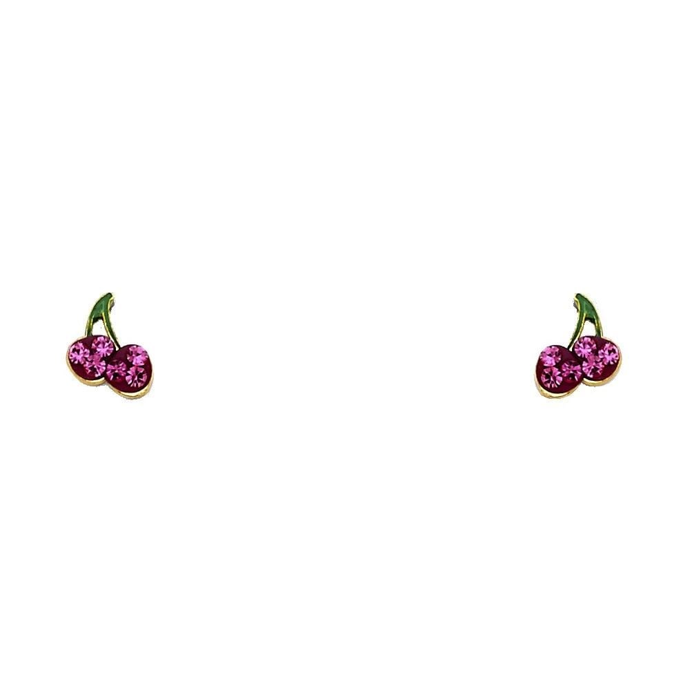 NEW 14K YELLOW GOLD COLOR CRYSTAL CHERRY SCREW BACK STUD EARRINGS (1 of 2)