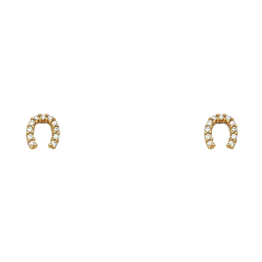 NEW 14K YELLOW GOLD HORSE SHOE STUD EARRINGS WITH SCREW BACK (1 of 2)