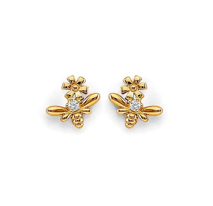 NEW 14K YELLOW GOLD BEE STUD EARRINGS WITH SCREW BACK: NEW 14K YELLOW GOLD BEE STUD EARRINGS WITH SCREW BACKBEE STUD EARRINGS WITH SCREW BACKNEW 14KYELLOW GOLD