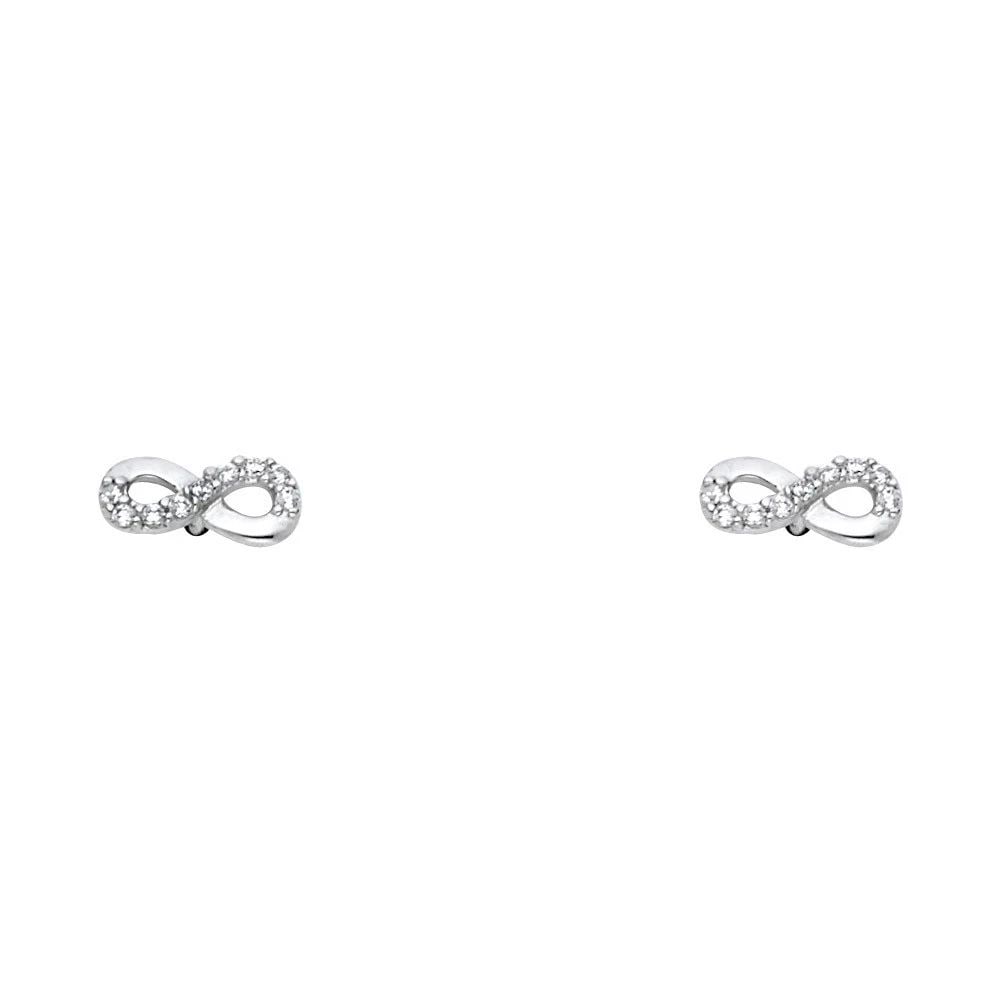 NEW 14K WHITE GOLD INFINITY STUD EARRINGS WITH SCREW BACK: NEW 14K WHITE GOLD INFINITY STUD EARRINGS WITH SCREW BACKINFINITY STUD EARRINGS WITH SCREW BACKNEW 14KWHITE GOLD