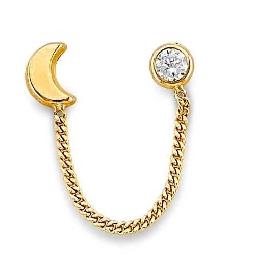 NEW 14K YELLOW GOLD MOON CRAWLER STUD EARRINGS WITH SCREW BACK (1 of 2)