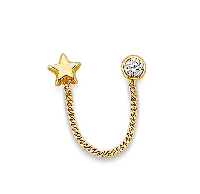 NEW 14K YELLOW GOLD STAR CRAWLER STUD EARRINGS WITH SCREW BACK (1 of 2)